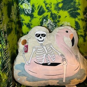 Skeleton and Flamingo Holiday Pillow